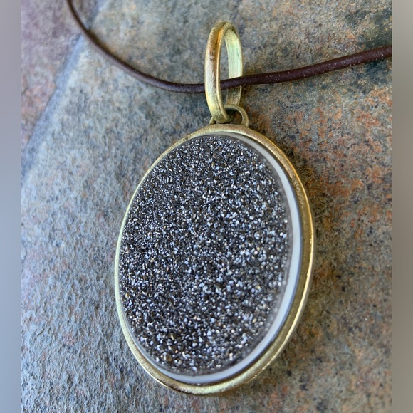 Marcia Moran * Beautiful Gold & Silver Druzy Pendant Necklace - Picture 7 of 11